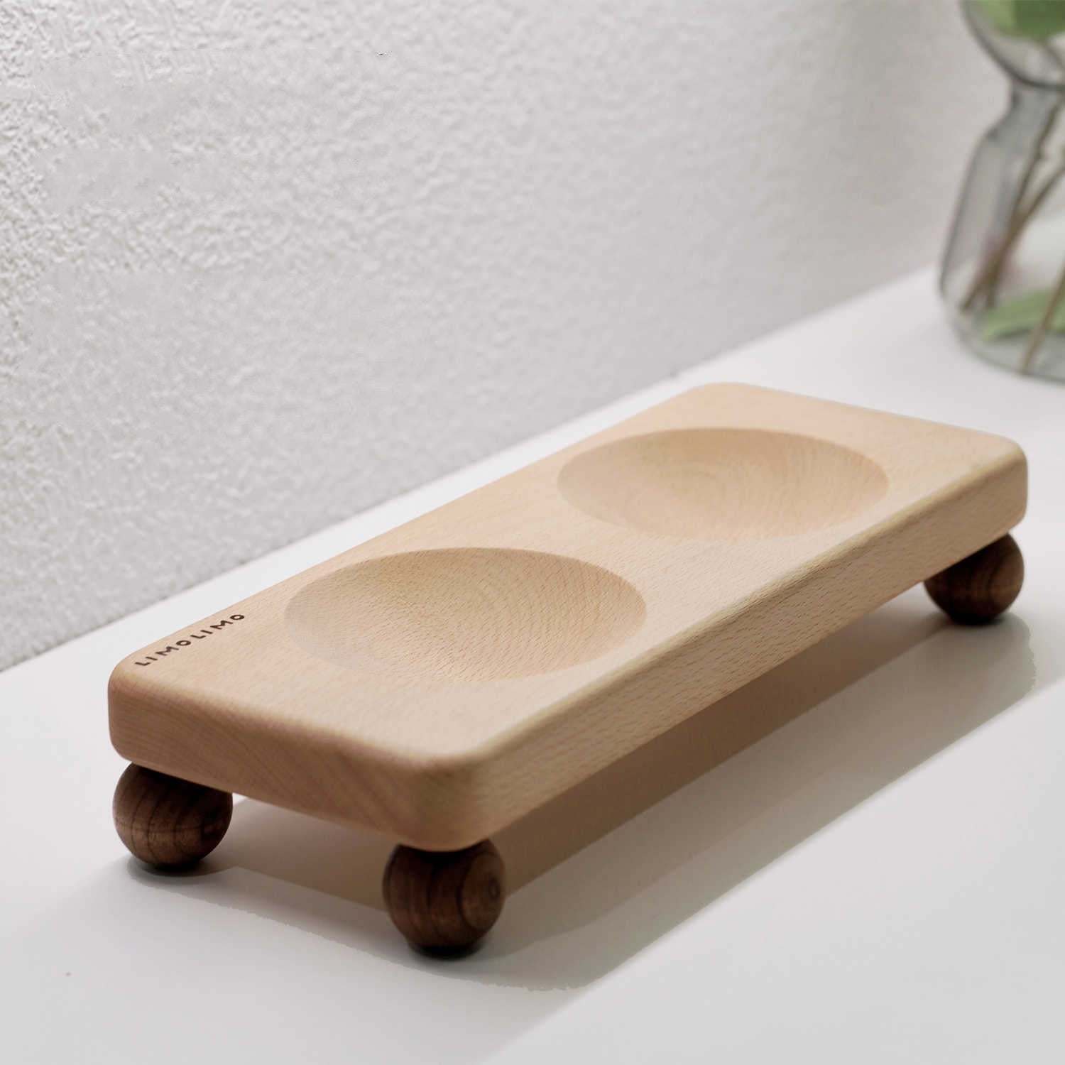 Solid Wood Pet Feeding Bowl With Ceramic Insert