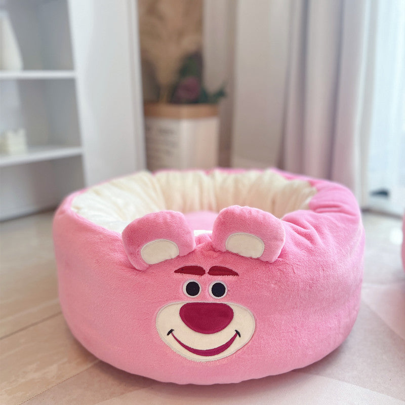 Cartoon Plush Round Pet Nest Four-Season Bed