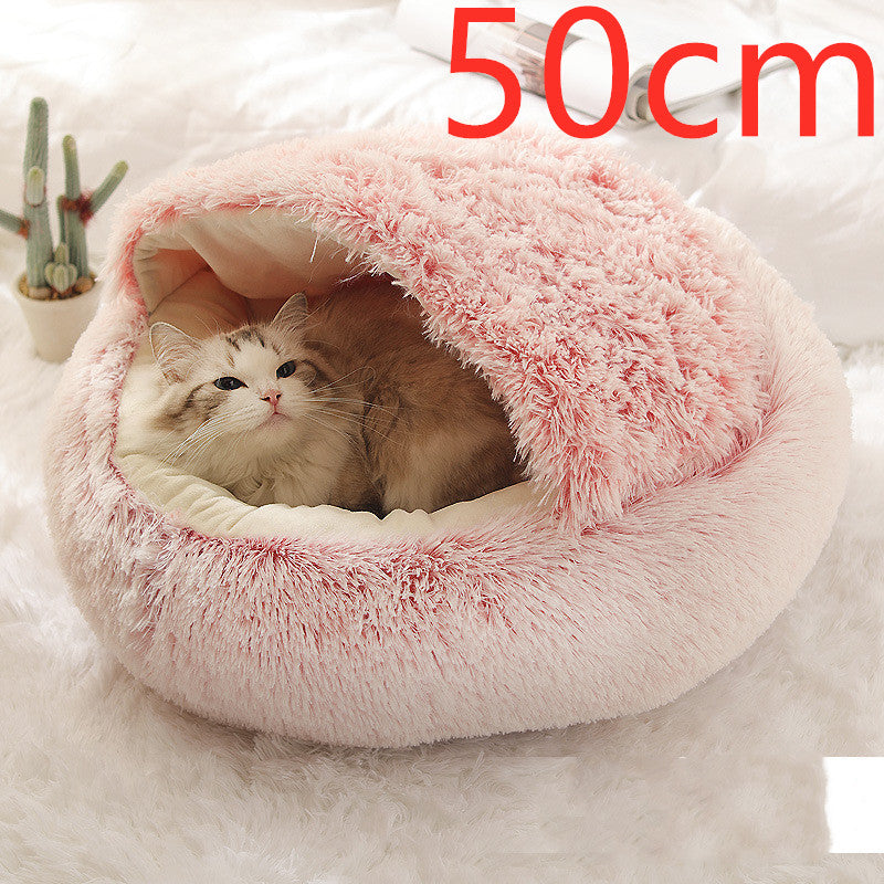 2-in-1 Round Plush Pet Bed Warm Winter House