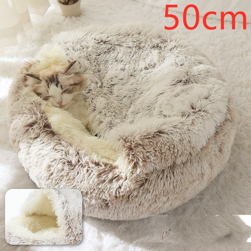 2-in-1 Round Plush Pet Bed Warm Winter House