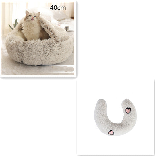 2-in-1 Round Plush Pet Bed Warm Winter House