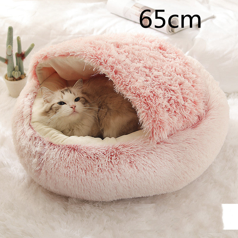 2-in-1 Round Plush Pet Bed Warm Winter House