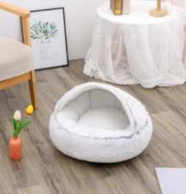 2-in-1 Round Plush Pet Bed Warm Winter House
