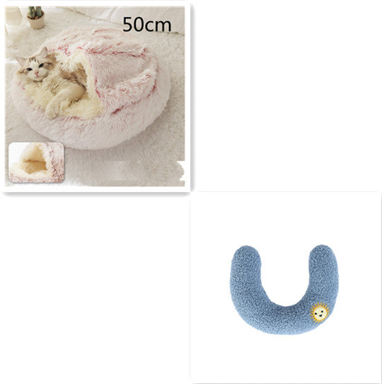 2-in-1 Round Plush Pet Bed Warm Winter House
