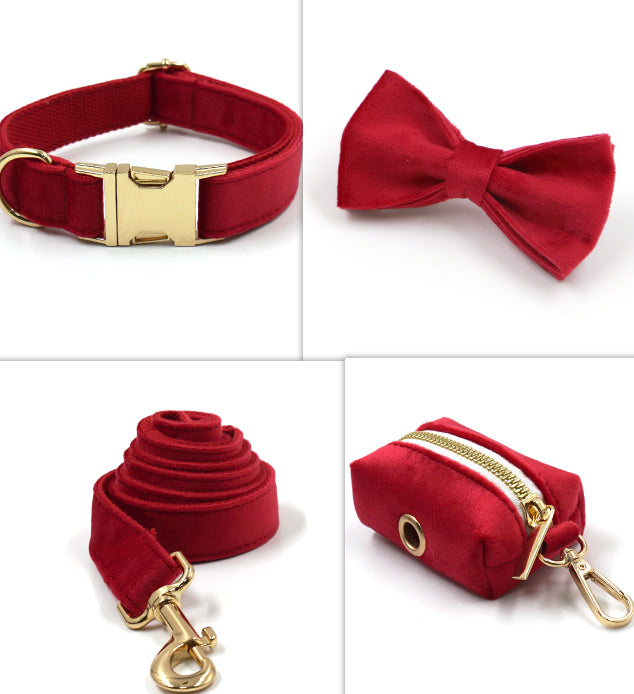 Dark Grey Velvet Pet Collar Leash