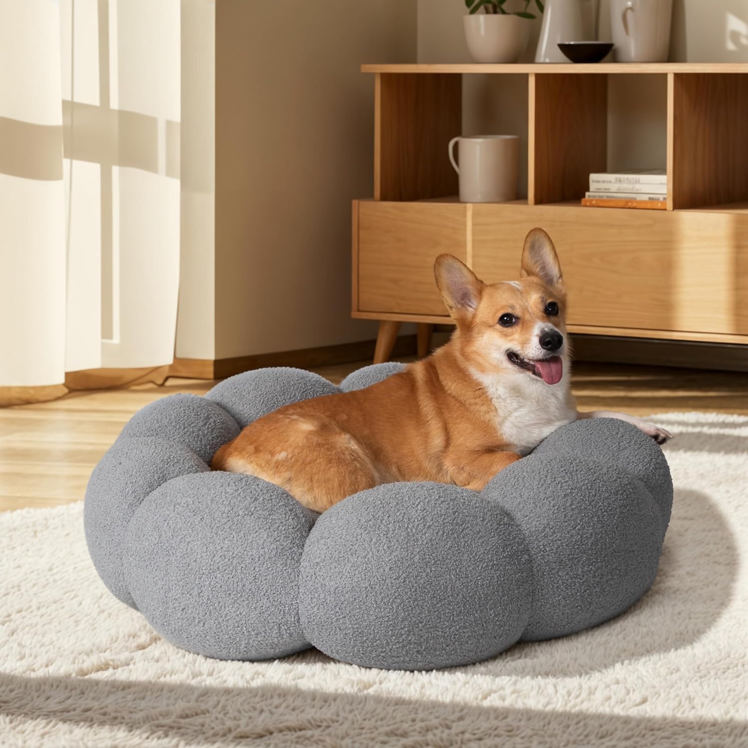 Fluffy Flower Donut Plush Pet Bed Calming Cuddler