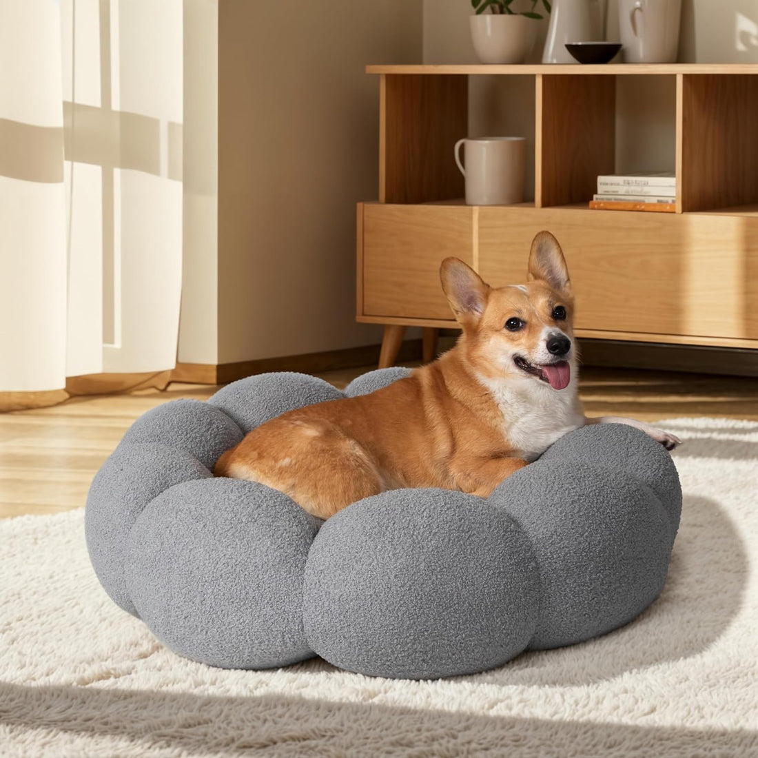 Fluffy Flower Donut Plush Pet Bed Calming Cuddler