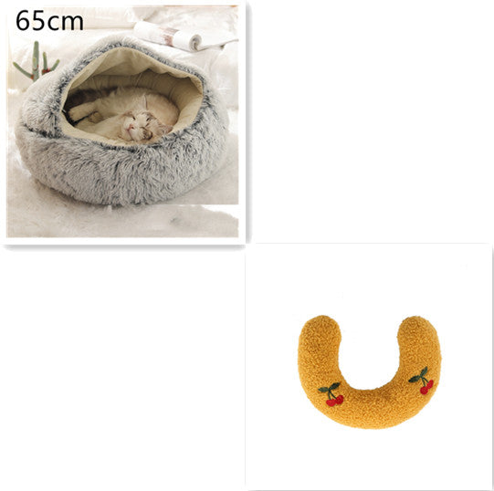 2-in-1 Round Plush Pet Bed Warm Winter House