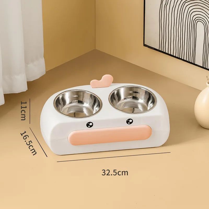 Duck Design Double Pet Feeding Bowl Plastic Tray