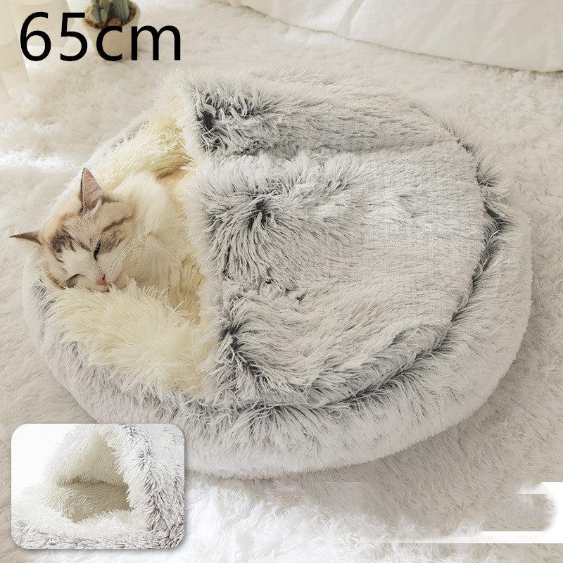 2-in-1 Round Plush Pet Bed Warm Winter House