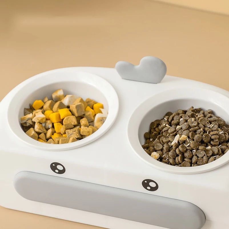 Duck Design Double Pet Feeding Bowl Plastic Tray