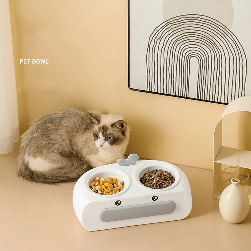 Duck Design Double Pet Feeding Bowl Plastic Tray