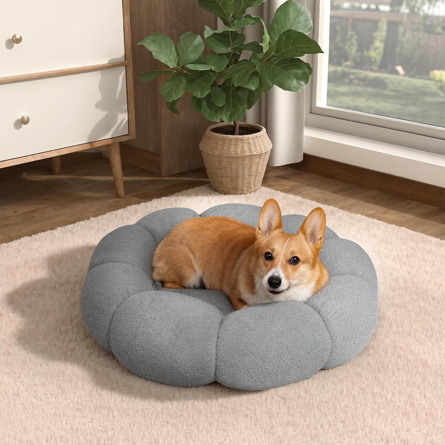 Fluffy Flower Donut Plush Pet Bed Calming Cuddler