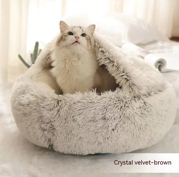 2-in-1 Round Plush Pet Bed Warm Winter House