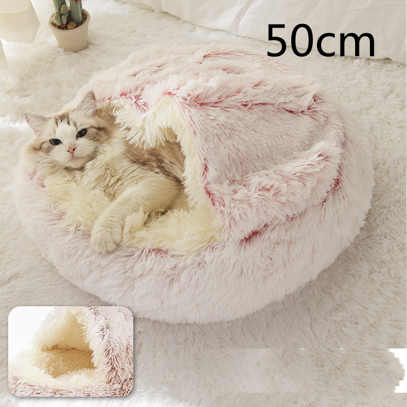 2-in-1 Round Plush Pet Bed Warm Winter House