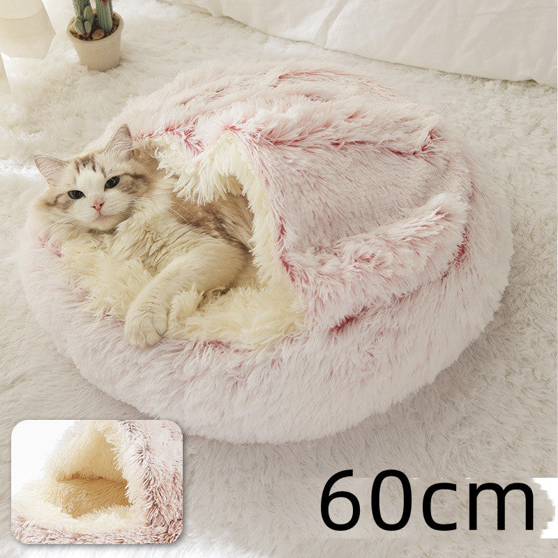 2-in-1 Round Plush Pet Bed Warm Winter House