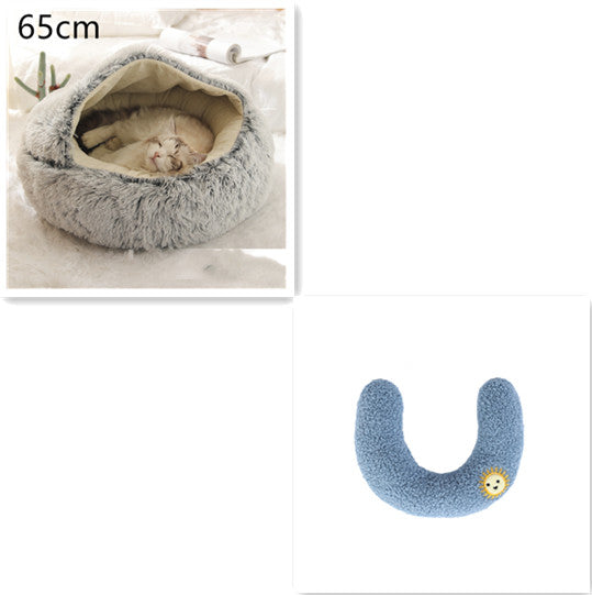 2-in-1 Round Plush Pet Bed Warm Winter House