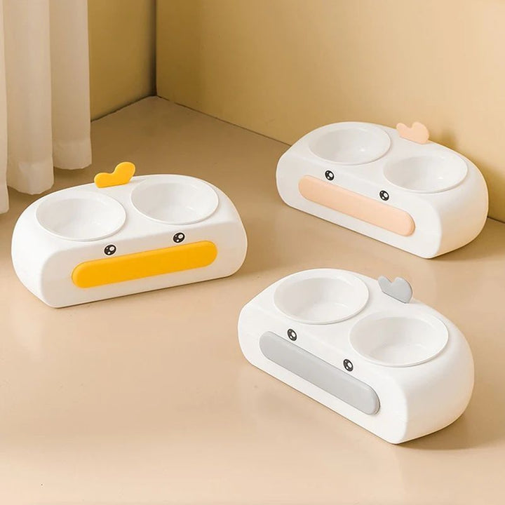 Duck Design Double Pet Feeding Bowl Plastic Tray