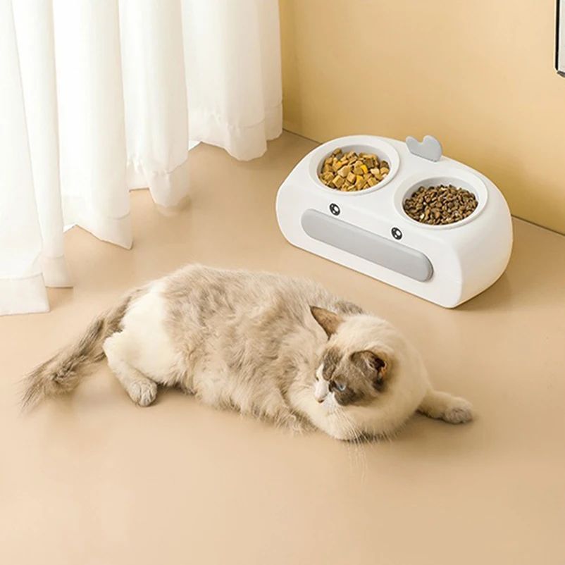 Duck Design Double Pet Feeding Bowl Plastic Tray
