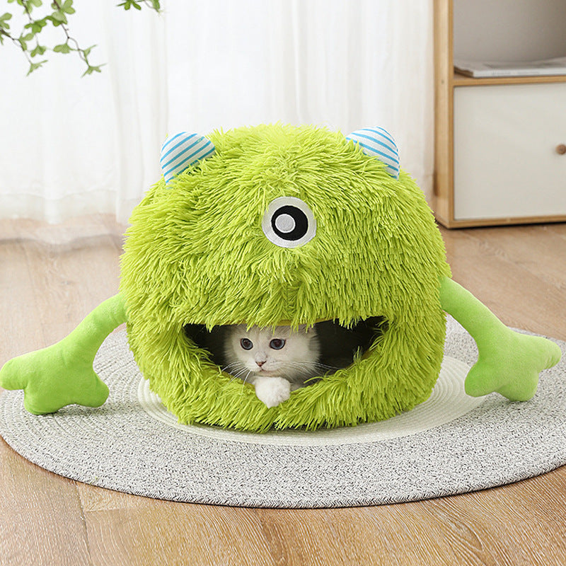 Machine Washable Round Plush Pet Bed Calming Cushion