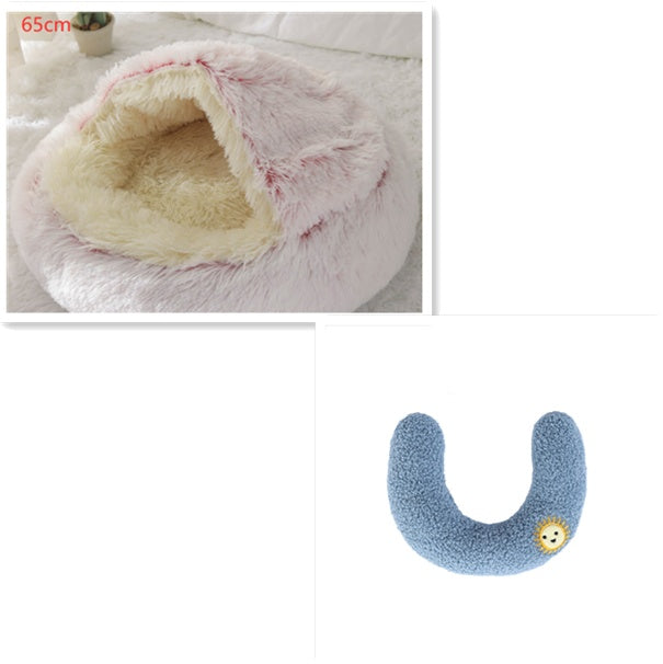 2-in-1 Round Plush Pet Bed Warm Winter House