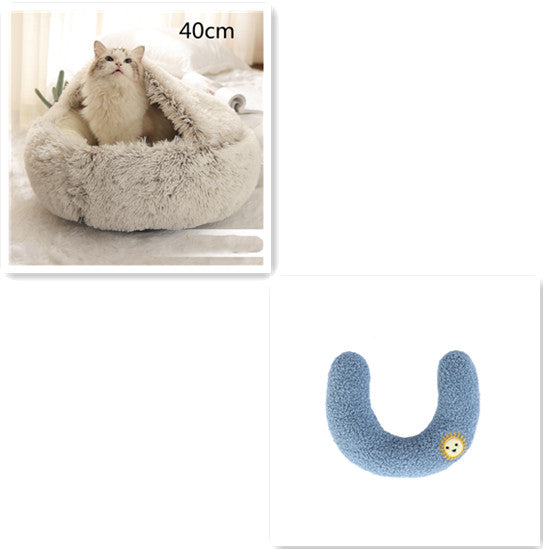 2-in-1 Round Plush Pet Bed Warm Winter House