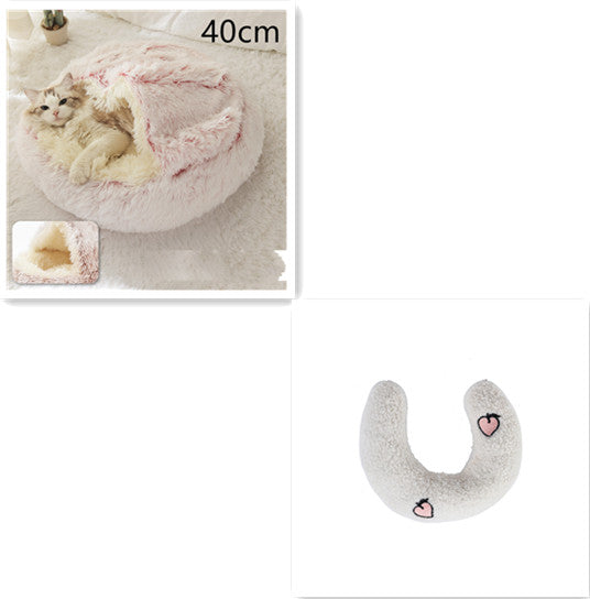 2-in-1 Round Plush Pet Bed Warm Winter House