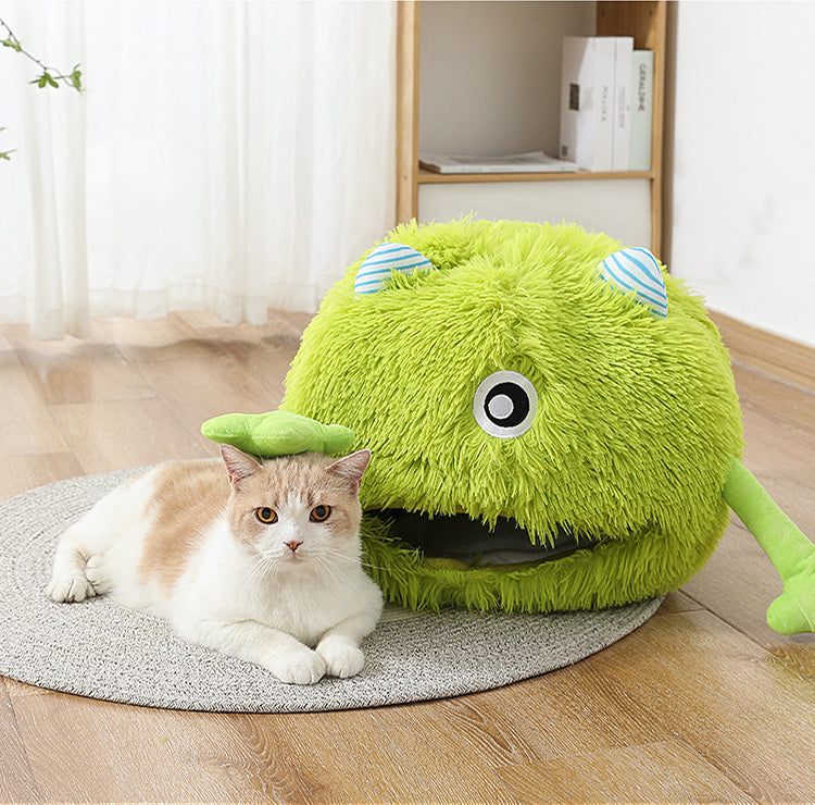 Machine Washable Round Plush Pet Bed Calming Cushion