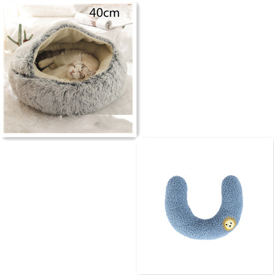 2-in-1 Round Plush Pet Bed Warm Winter House
