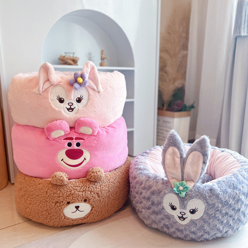 Cartoon Plush Round Pet Nest Four-Season Bed