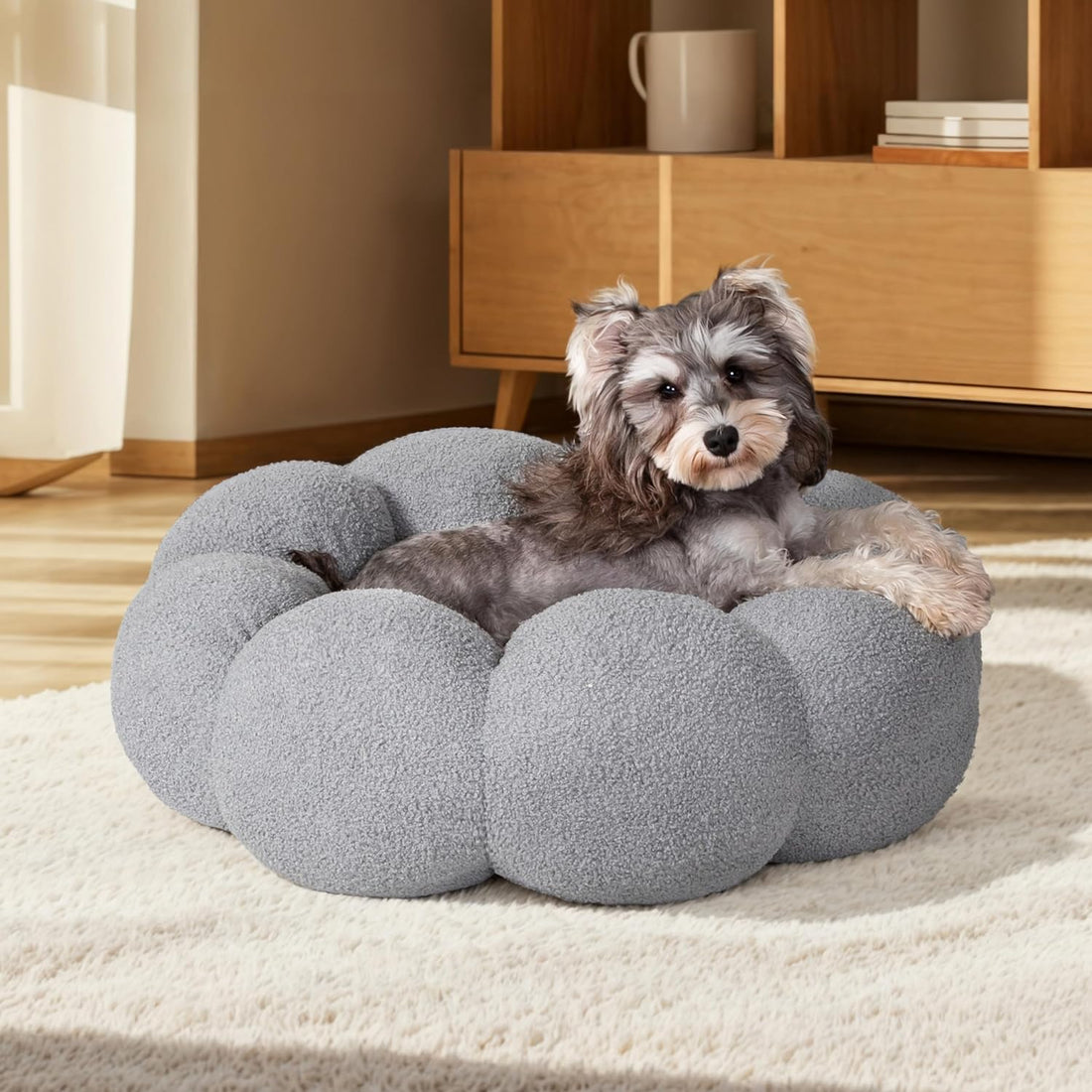 Fluffy Flower Donut Plush Pet Bed Calming Cuddler
