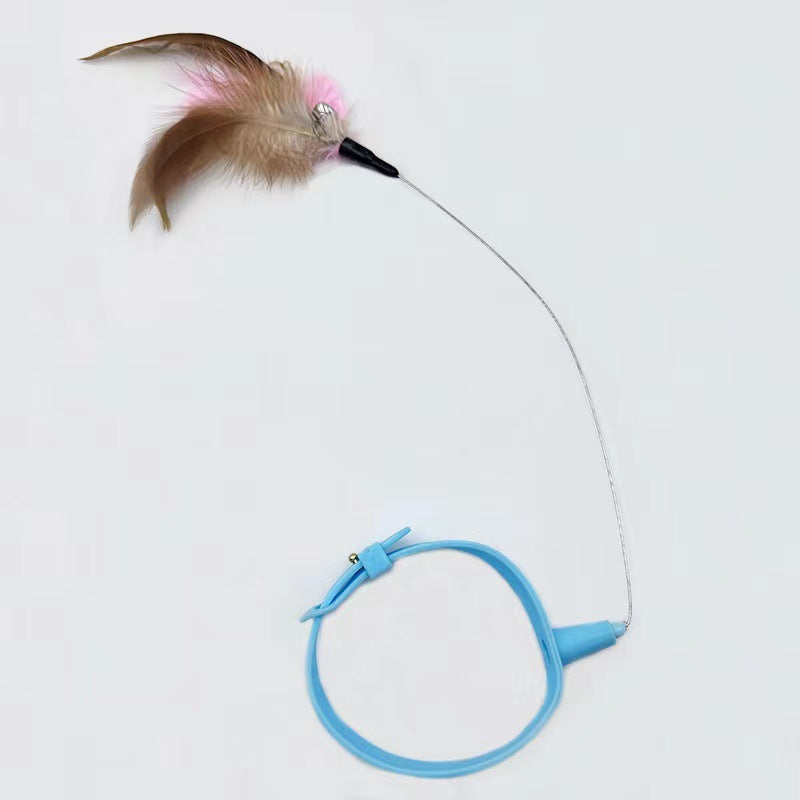 Adjustable Silicone Pet Collar Toy With Feather And Bell