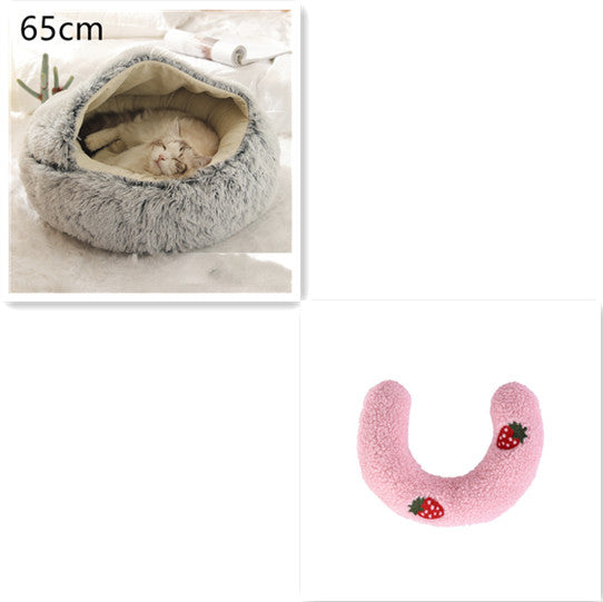 2-in-1 Round Plush Pet Bed Warm Winter House