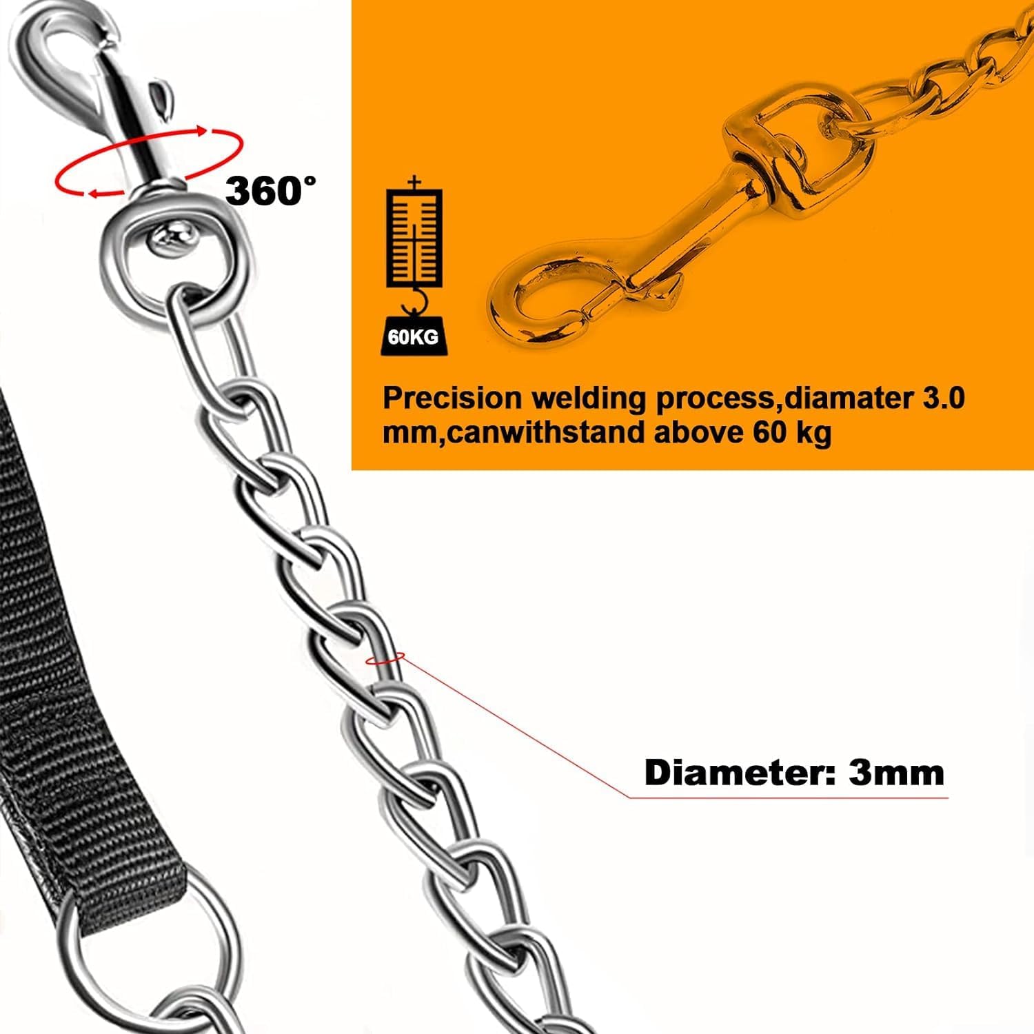 Heavy Duty Metal Chain Pet Leash With Padded Handle