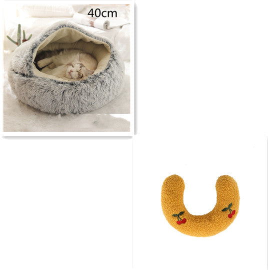 2-in-1 Round Plush Pet Bed Warm Winter House