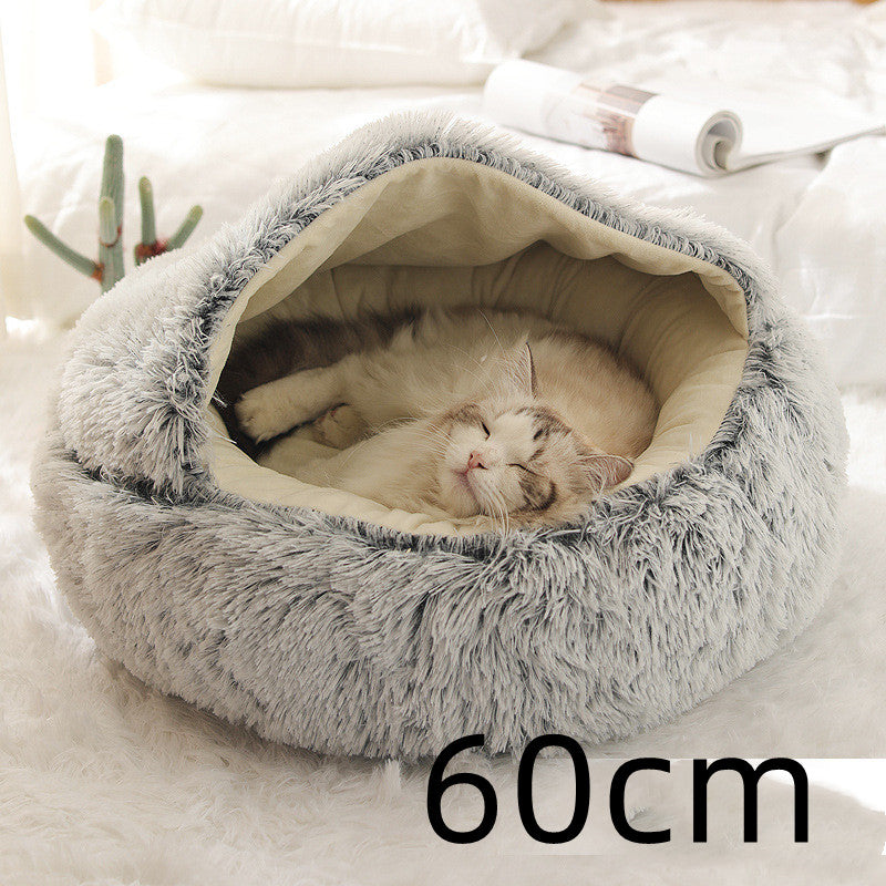 2-in-1 Round Plush Pet Bed Warm Winter House