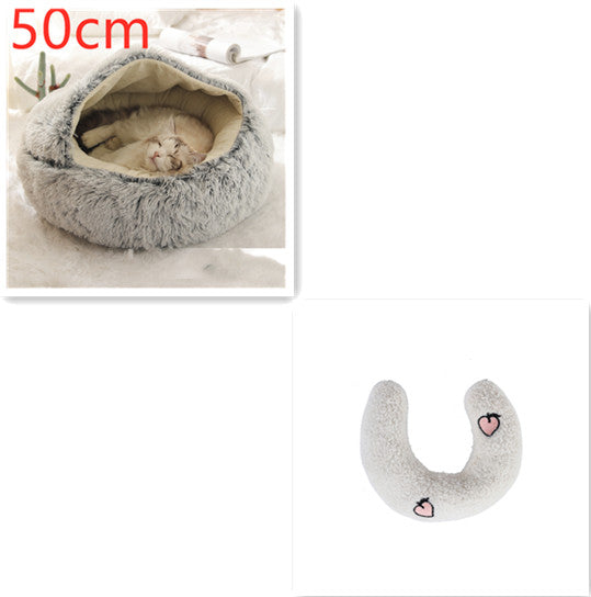2-in-1 Round Plush Pet Bed Warm Winter House