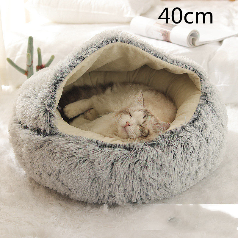 2-in-1 Round Plush Pet Bed Warm Winter House