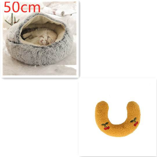 2-in-1 Round Plush Pet Bed Warm Winter House