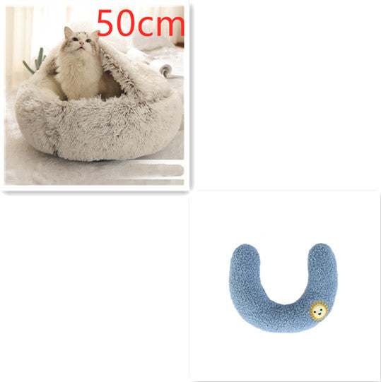 2-in-1 Round Plush Pet Bed Warm Winter House