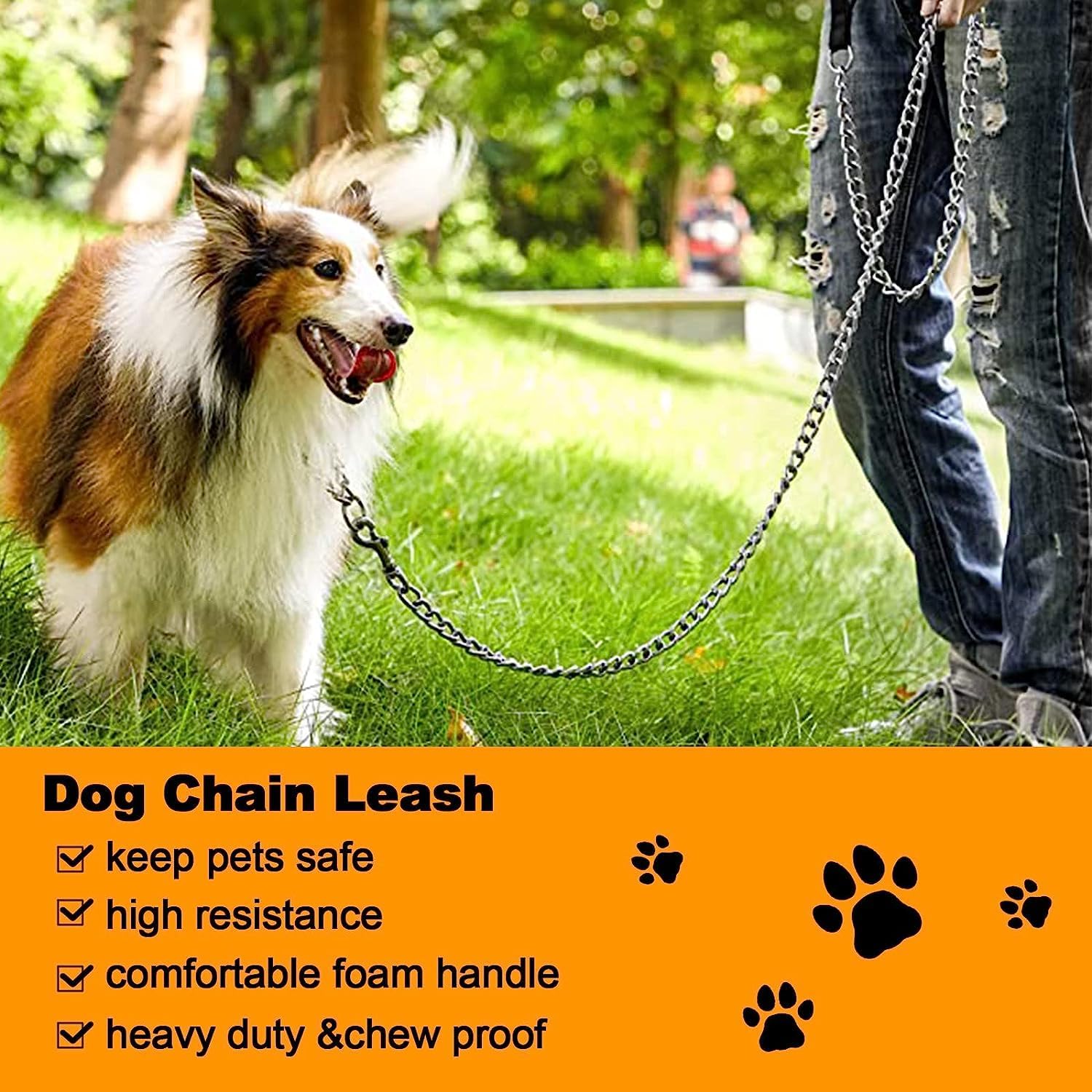 Heavy Duty Metal Chain Pet Leash With Padded Handle