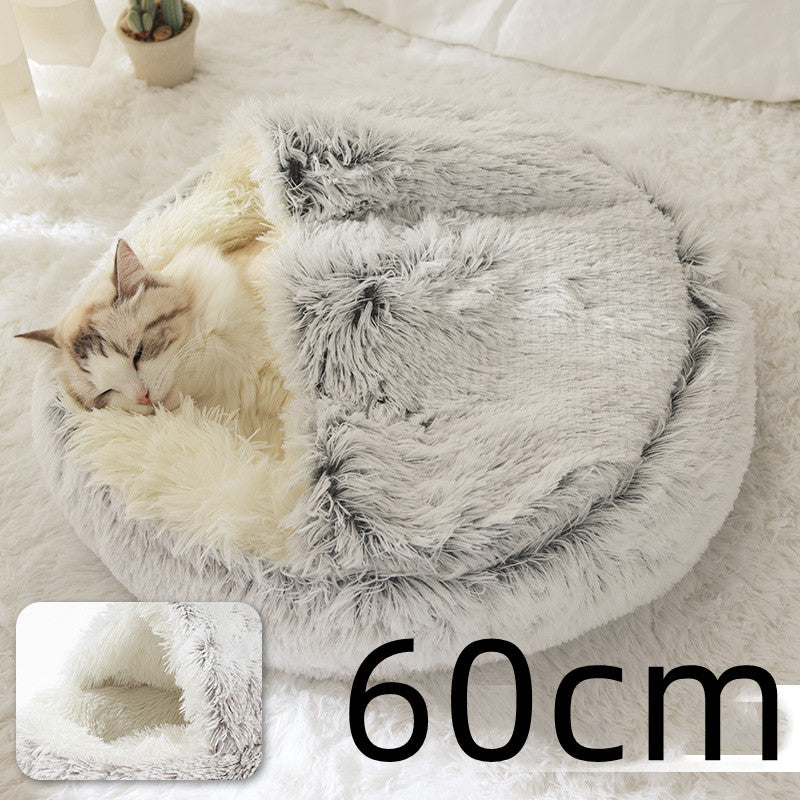 2-in-1 Round Plush Pet Bed Warm Winter House