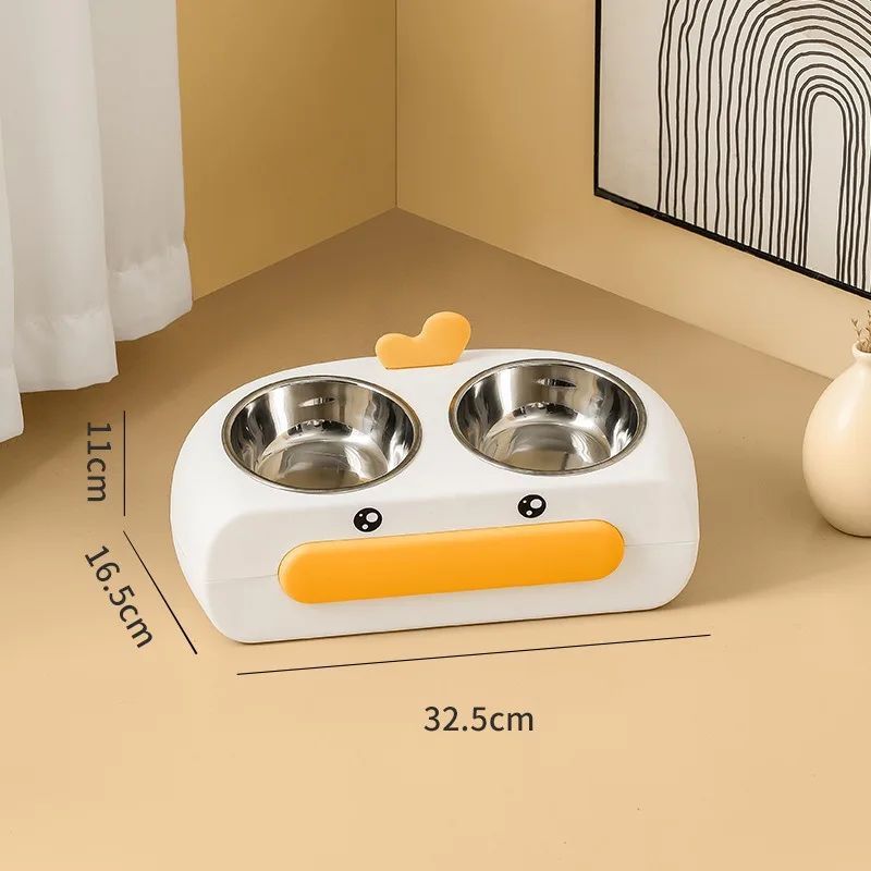 Duck Design Double Pet Feeding Bowl Plastic Tray