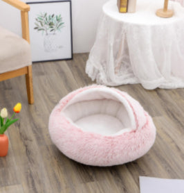 2-in-1 Round Plush Pet Bed Warm Winter House