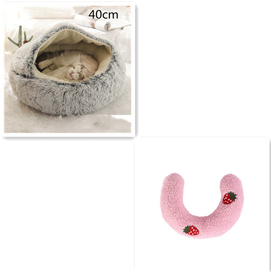 2-in-1 Round Plush Pet Bed Warm Winter House