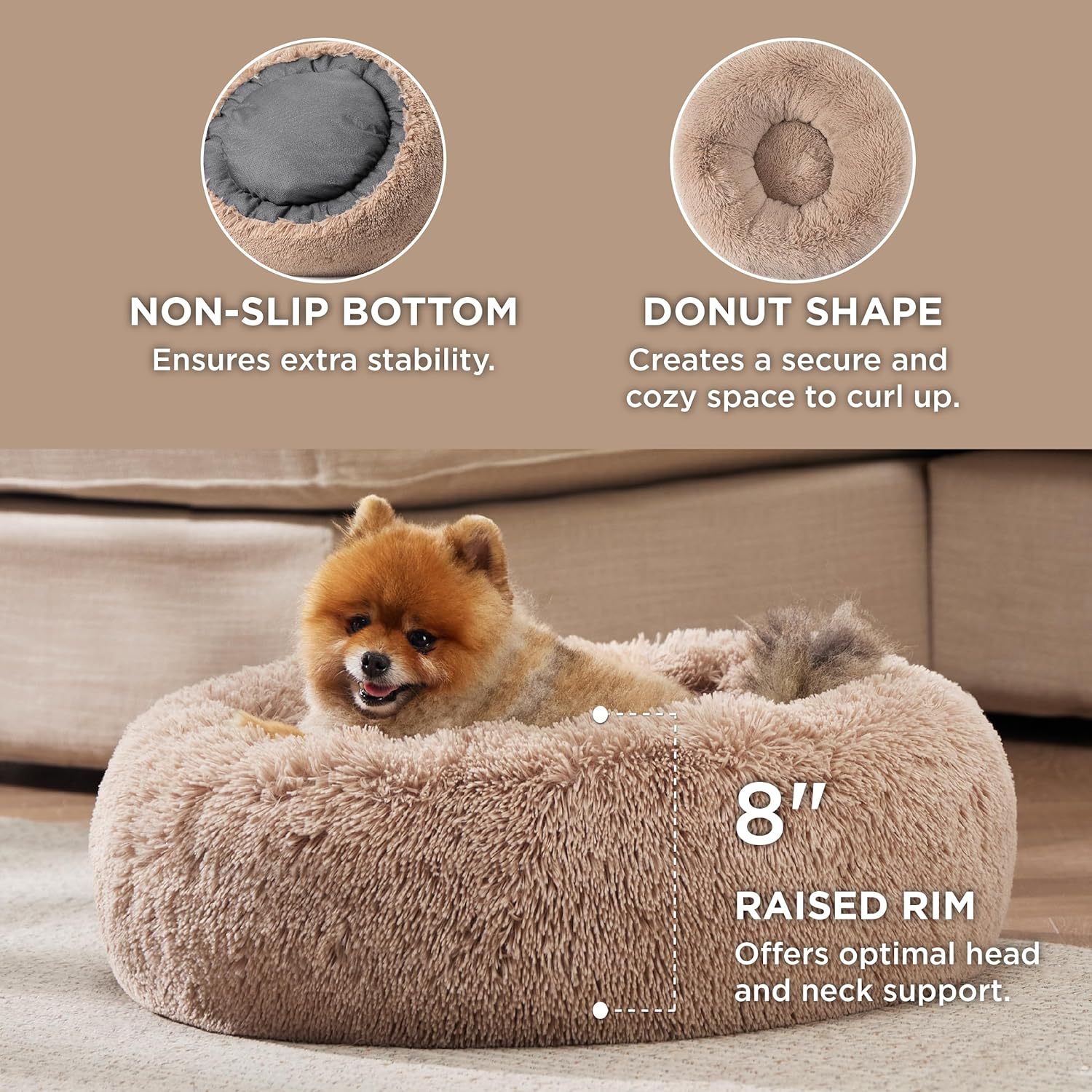 Indoor Solid Color Non-Slip Round Plush Pet Bed
