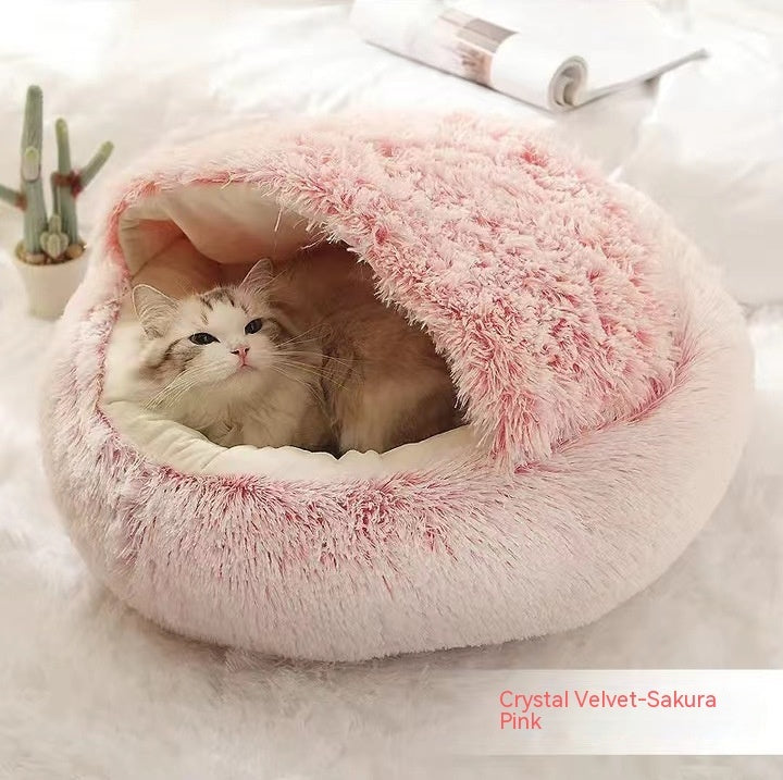2-in-1 Round Plush Pet Bed Warm Winter House