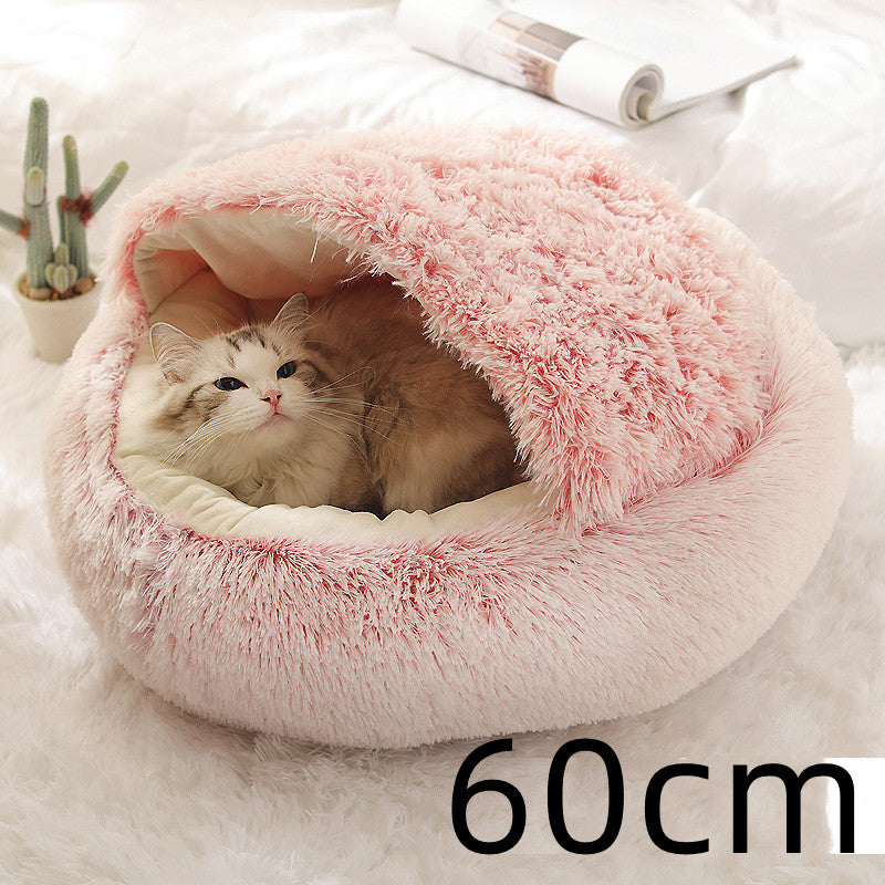 2-in-1 Round Plush Pet Bed Warm Winter House