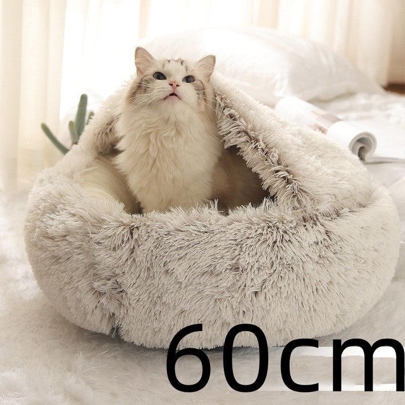 2-in-1 Round Plush Pet Bed Warm Winter House