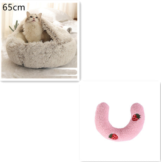 2-in-1 Round Plush Pet Bed Warm Winter House